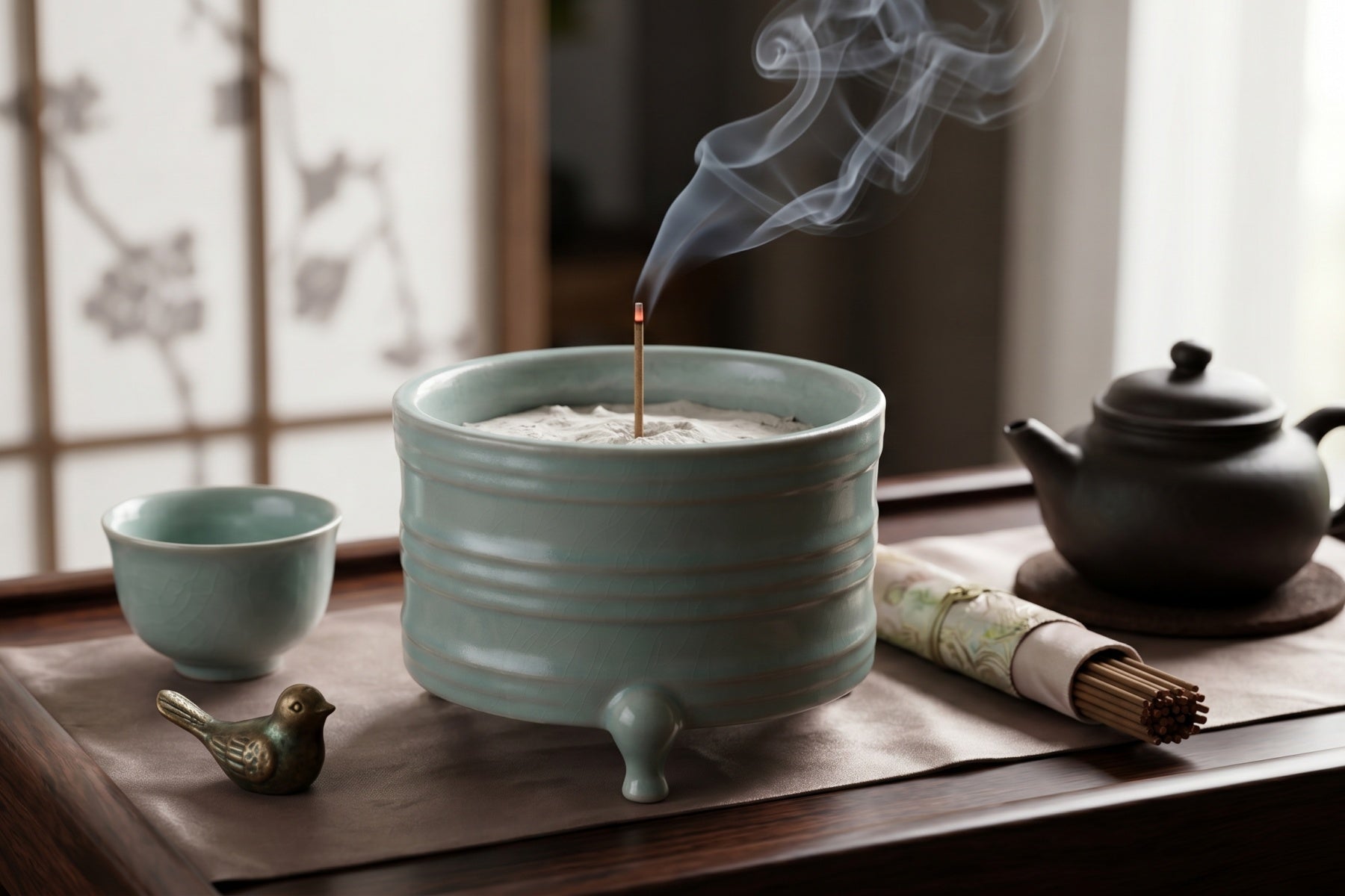Ru Ware Celadon Ribbed Tripod Censer
