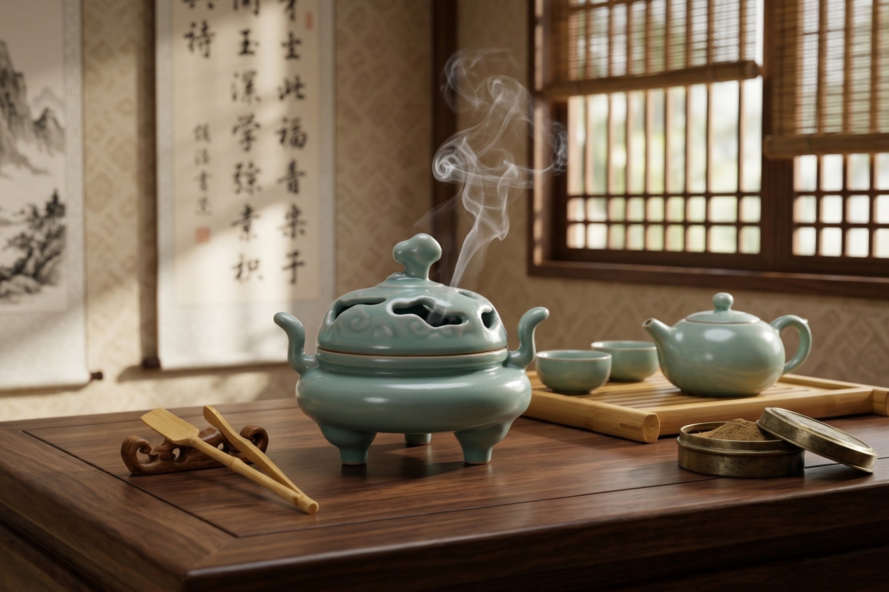 Ru Ware Celadon Auspicious Cloud Incense Burner