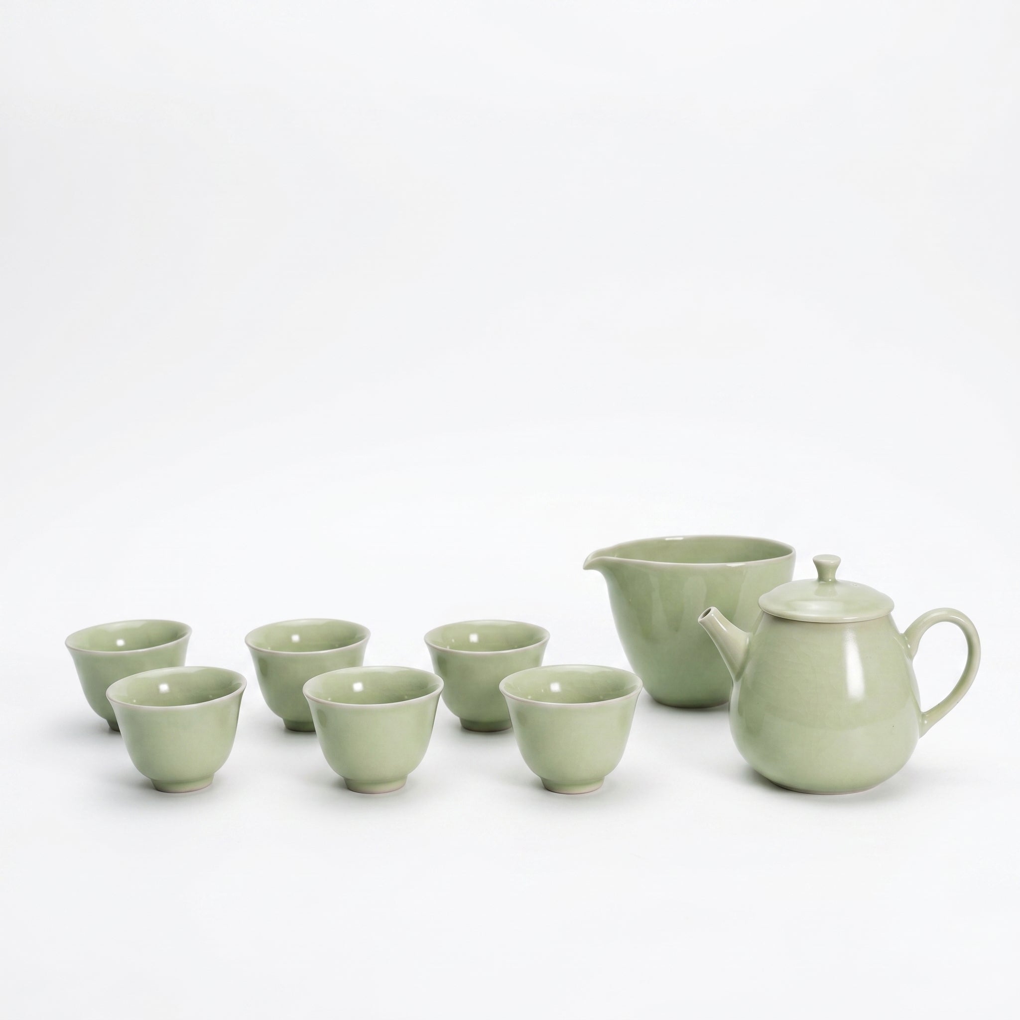 Ou Ware Pale Celadon Pear-Shaped Teapot 8-Piece Set