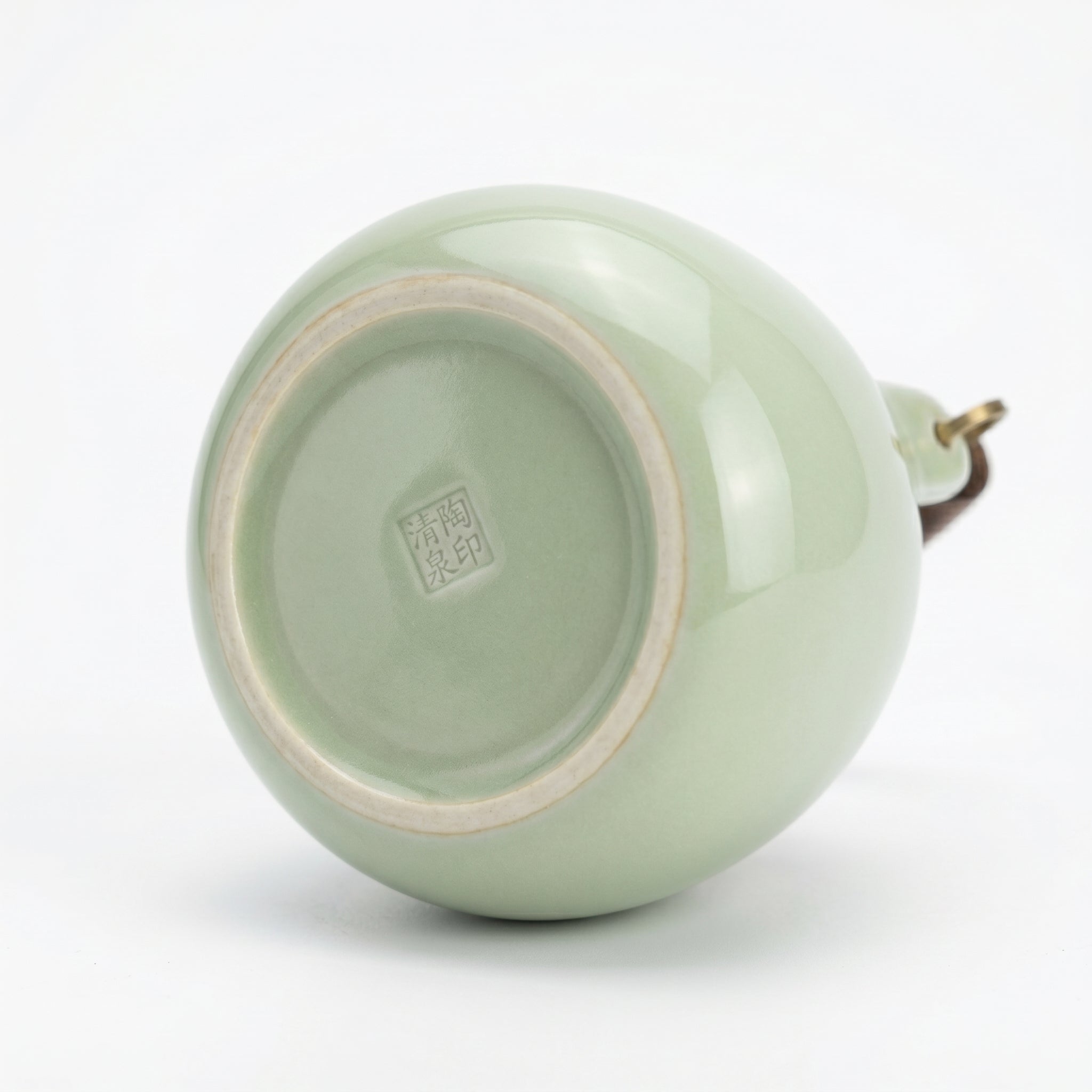 Ou Ware Pale Celadon Pear-Shaped Teapot with Rattan Handle 8-Piece Set