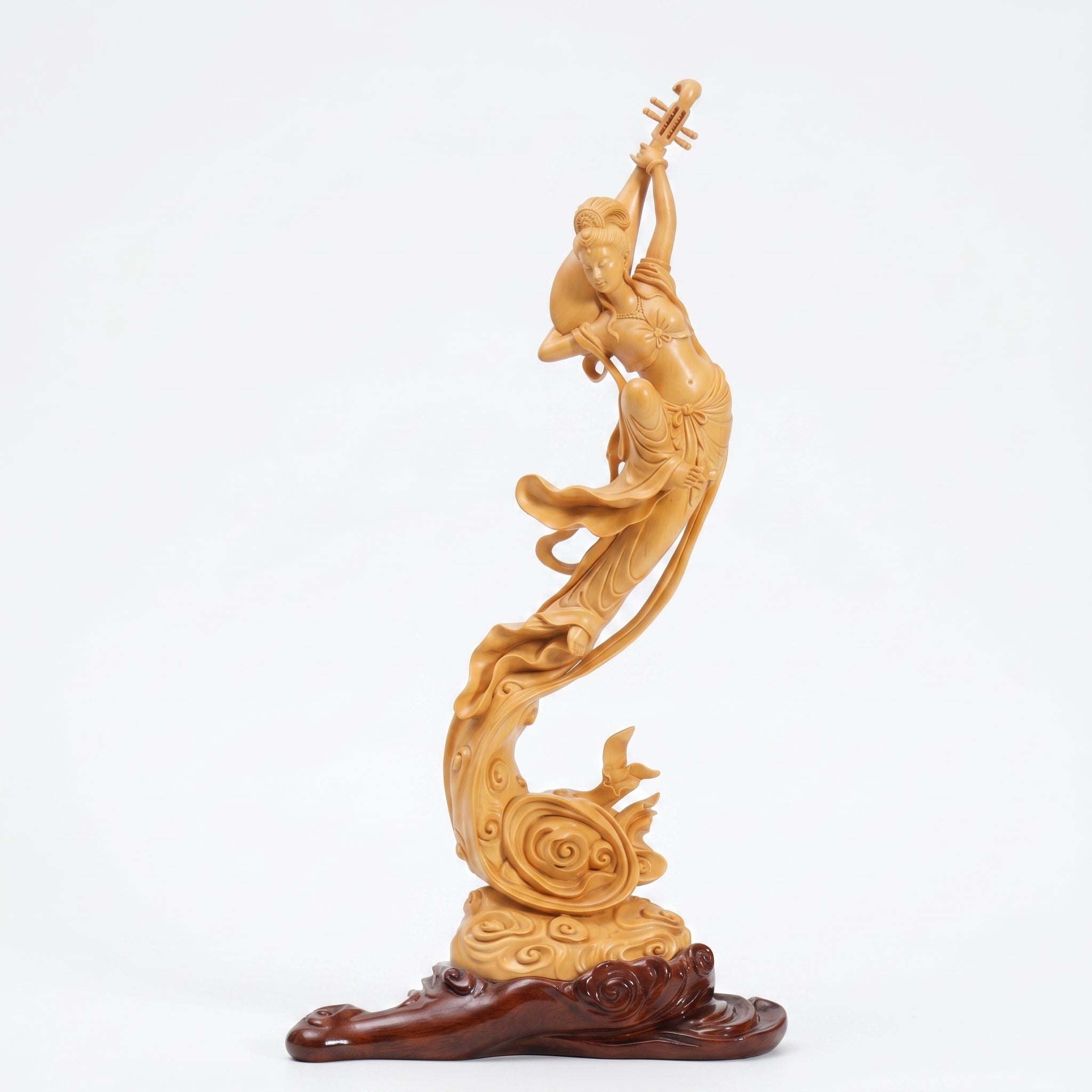 Boxwood Carving of Flying Apsara (Playing Pipa Behind Back)