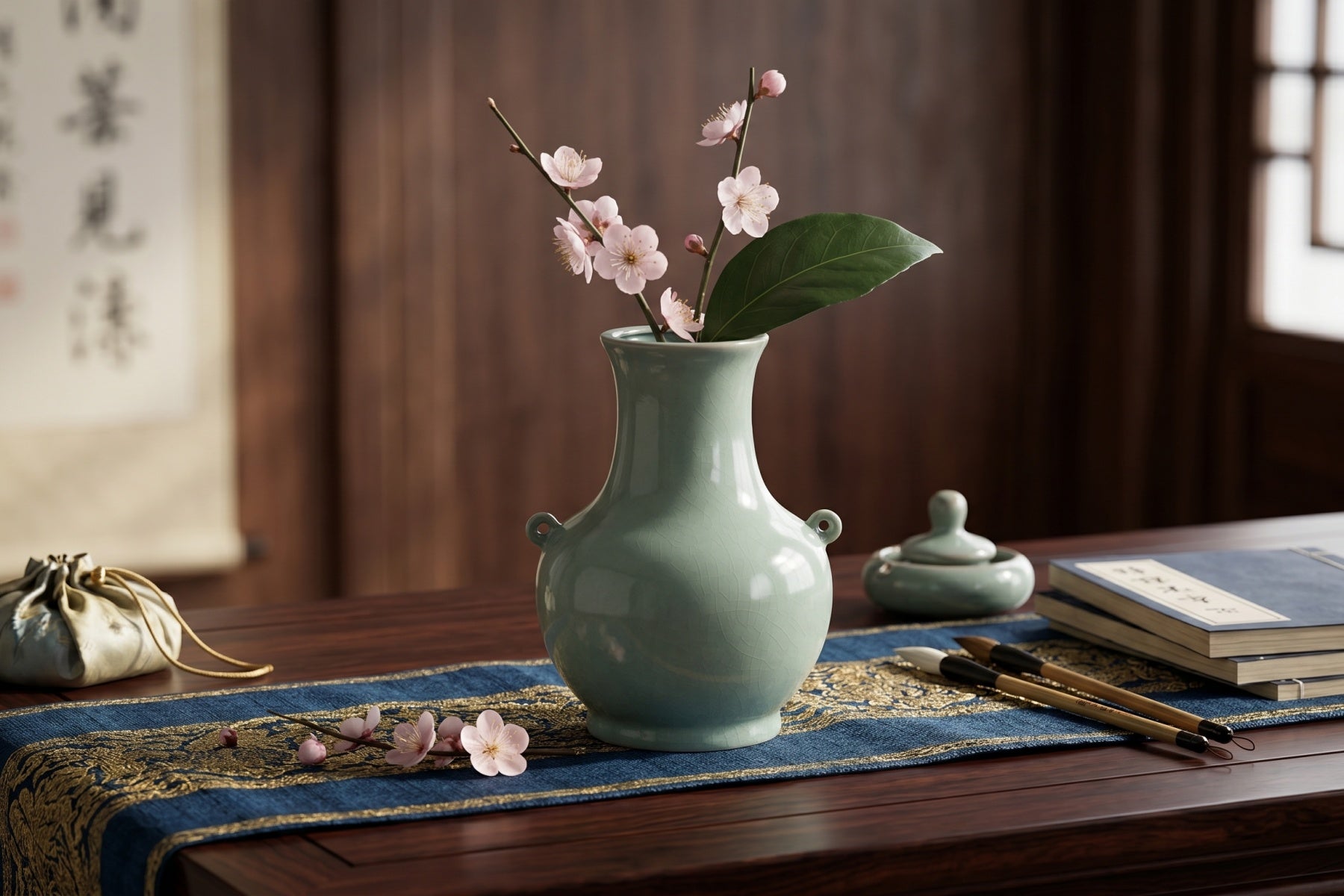 Ru Ware Celadon Twin-Handle Round Vase