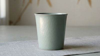 Ru Kiln Celadon Tea Cup - Mini Sky Blue Coke Shape Ceramic Tasting Mug