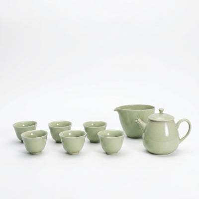 Ou Ware Pale Celadon Pear-Shaped Teapot 8-Piece Set