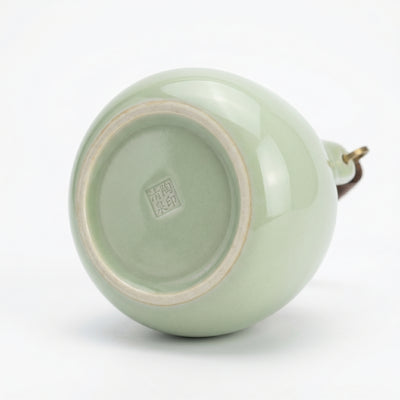 Ou Ware Pale Celadon Pear-Shaped Teapot with Rattan Handle 8-Piece Set