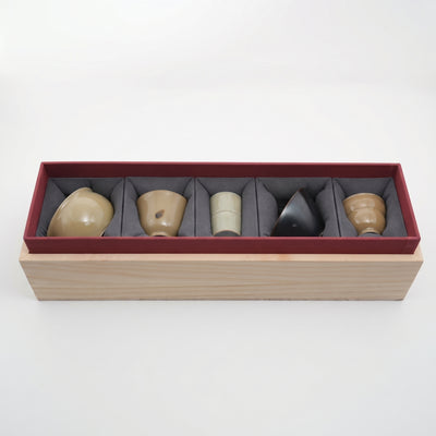 Ou Ware "Five Blessings" (Tian, Rui, Di, An, Fu) Cup Set