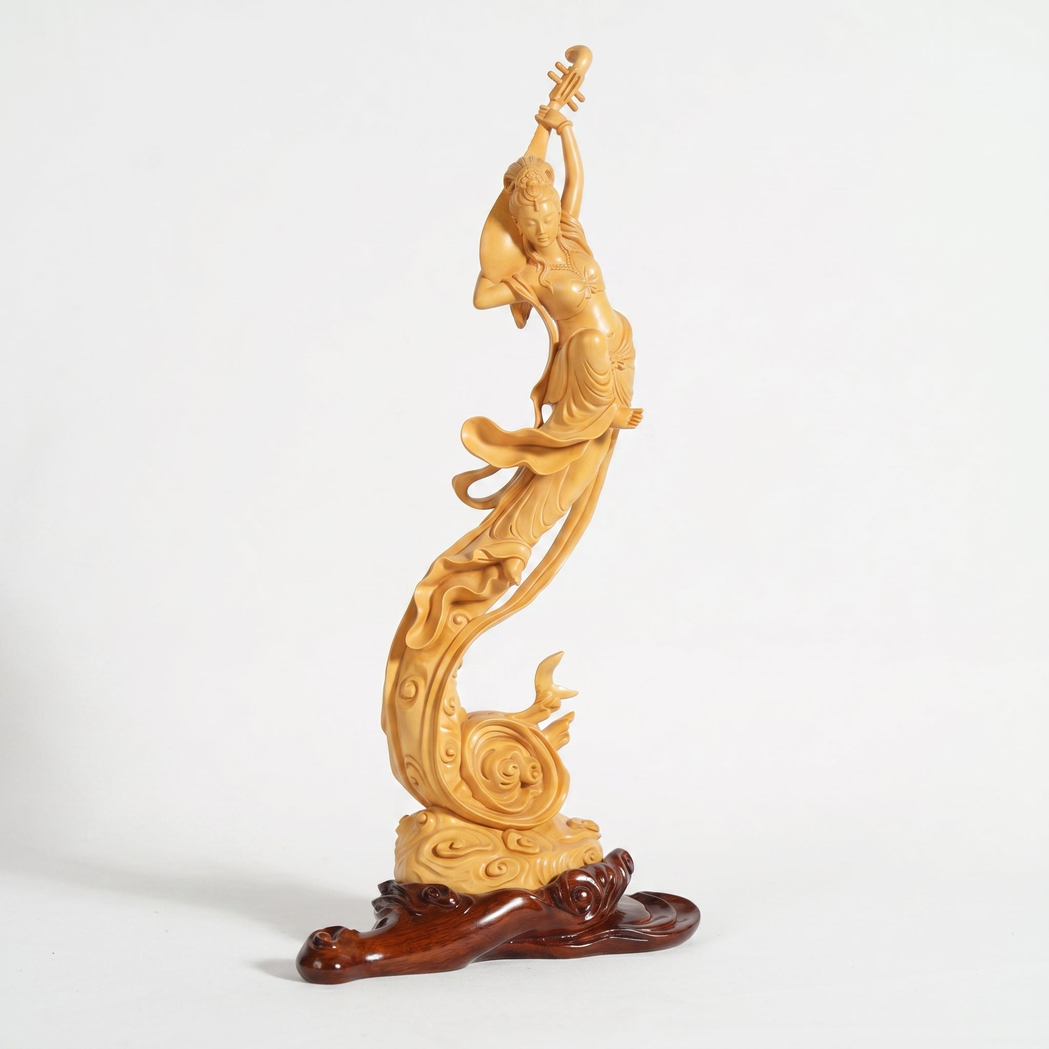 Boxwood Carving of Flying Apsara (Playing Pipa Behind Back)
