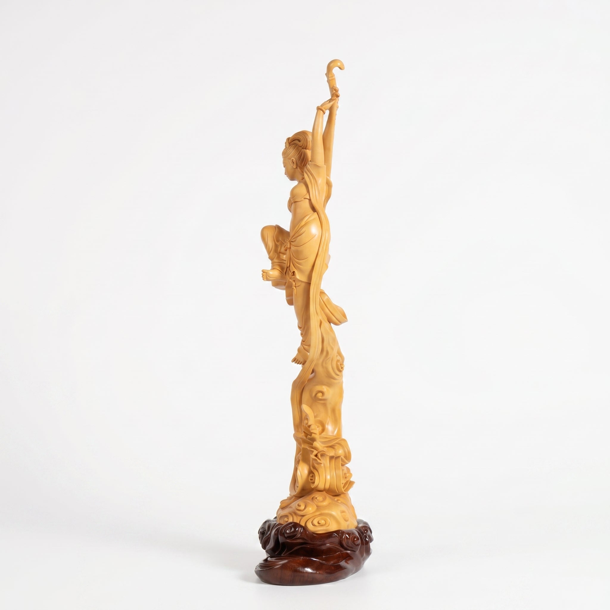 Boxwood Carving of Flying Apsara (Playing Pipa Behind Back)