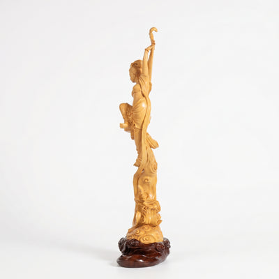 Boxwood Carving of Flying Apsara (Playing Pipa Behind Back)