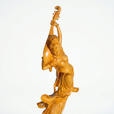 Boxwood Carving of Flying Apsara (Playing Pipa Behind Back)