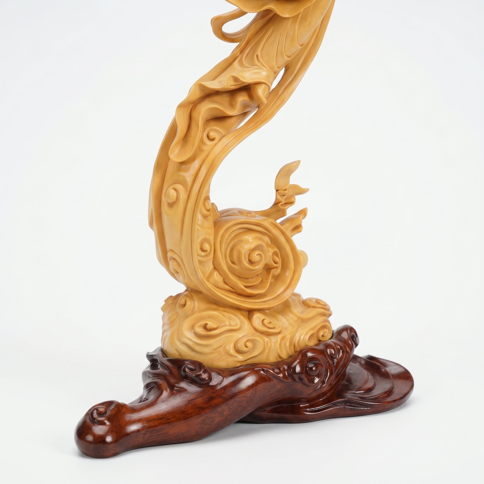 Boxwood Carving of Flying Apsara (Playing Pipa Behind Back)