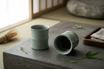 Handmade Celadon Teacup - Crackle Glaze Bamboo Joint Cup