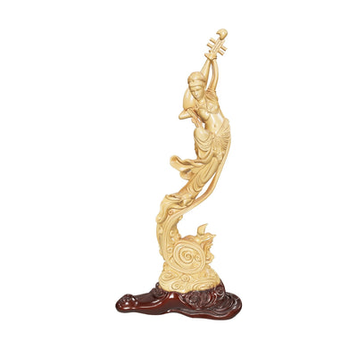 Boxwood Carving of Flying Apsara (Playing Pipa Behind Back)